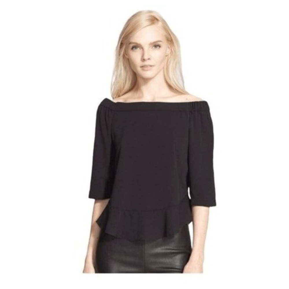 Rebecca Taylor Silk Georgette Off-the-Shoulder Blouse Black 2